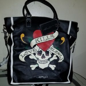 Ed hardy large leather bag